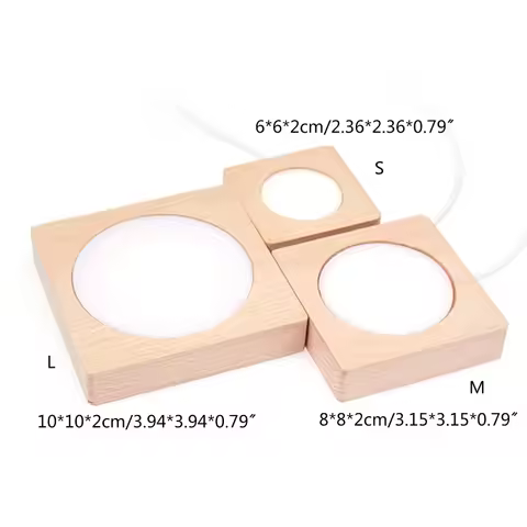 6/8/10CM Square Wooden LED Night Light Base 3D Decorative Wooden Holder Display Stand For Crystals G