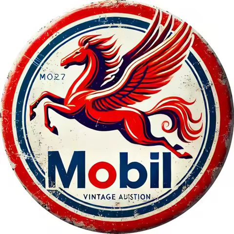 1pc Vintage Mobil Pegasus Aluminum Art - 8x8" Rustic Distressed Sign, Home Kitchen Garden Hotel Deco