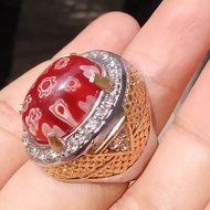 Cincin Batu Akik Batu Motif Bunga Teratai Merah Top quality