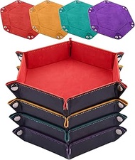 SIQUK 4 Pieces Dice Tray Set Foldable Dice Trays Hexagon Dice Rolling Tray PU Leather Dice Holder fo