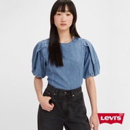 Levis 女款 牛仔澎澎袖襯衫 / 精工中藍染水洗 熱賣單品