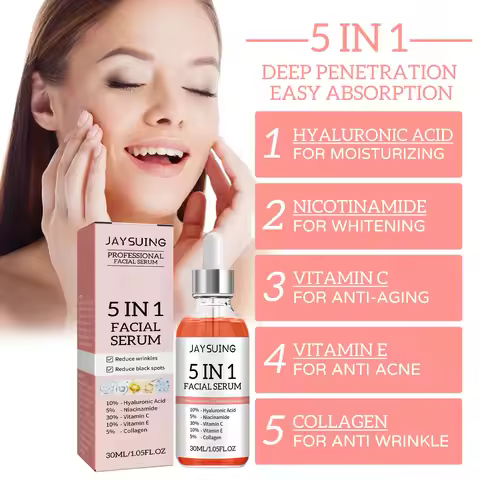 Jaysuing Hyaluronic Acid Face Serum 5 In 1 Moisturizing Whiten-ing Anti Wrink-le Agin-g Vitamin C Sh