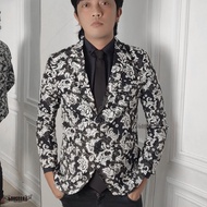 blazer batik jas batik pria terbaru slimfit keren casual formal motif daun 2 kancing