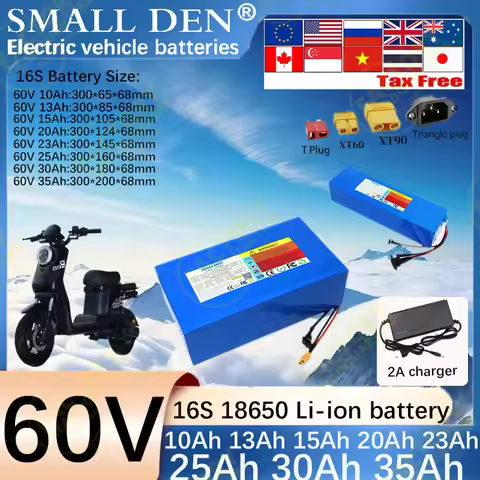 New 60V 10Ah 13Ah 15Ah 20Ah 23Ah 25Ah 30A 35A 18650 Lithium battery pack 2400W Suitable for various