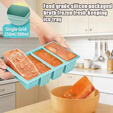 1 Piece Food Grade Silicone Ice Cube Tray Large Capacity for Soup Broth Freezer Storage Container Ho