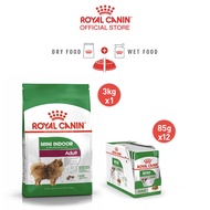 [เซตคู่สุดคุ้ม] Royal Canin Mini Indoor Adult 3kg + [ยกกล่อง 12 ซอง] Royal Canin Mini Adult Pouch Gr