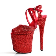 AHGBW Crossdress เซ็กซี่รองเท้าโกธิคสีฟ้า20Cm รองเท้าส้นสูงหัวรองเท้ายาว8นิ้วรองเท้าเสริมส้นแคทวอล์ป