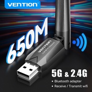 Vention USB WiFi Bluetooth Adapter Dongle AC650 5dBi High Gain Antenna 5GHz 2.4GHz Dual Band Wifi Co