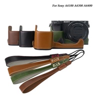 PU leather case with wristband for Sony A6000, A6100, A6300, and A6400