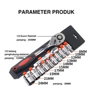 Kunci Shock Socket Wrench 1/2 Inch 8-24mm Set Mata Sok Ratchet Pegangan Profesional Alat Perbaikan M