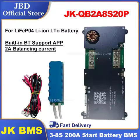 JK Smart BMS QB2A8S20P Lifepo4 BMS 4S 8S 12V 24V 200A Continuous 400-3000A Peak Current Car Start Ba
