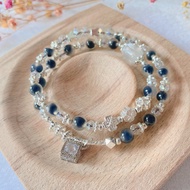 SG LOCAL SELLER Designed Elastic Crystal Bracelet Double Round - Black Gobi Desert Agate with Seleni