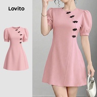 Lovito Elegant Dress New Chinese Style Structure Line Spring/summer Pink Dress for Women L164LD292 L