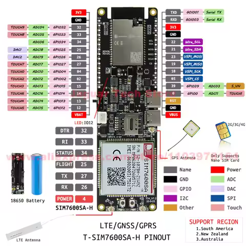 T-SIM7600E-H SIM7600SA-H SIM7600G-H MCU32 4G LTE Cat4 WIFI Module Support Beidou GPS positionning LI