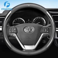 FFAOTIO Leather Car Steering Wheel Cover Protector Carbon Fiber Car Interior Accessories For Toyota Wish Hiace Sienta Altis Harrier CHR Vios Rush Alphard Camry RAV4 Innova