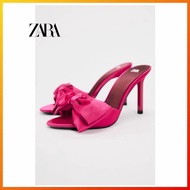 ZARA Summer New TRF Women's Shoes Rose Red Bow Decoration Thin High Heel Sandals 3621310 050