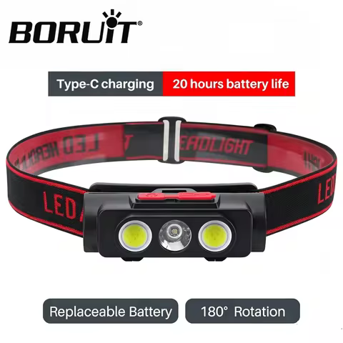 BORUiT LED Headlamp 5 Lighting Modes USB-C Rechargeable 18650 Battery Waterproof Portable Outdoor Ca