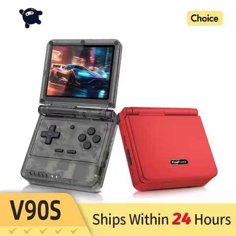 POWKIDDY V90S Handheld Game Console 3.5 lnch 4:3 IPS Screen A133 Plus Retro Flip Dual Type-C Long Ba