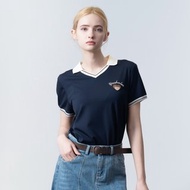 【ICare】翻領學院風V領短袖上衣(M-L) | 女休閒上衣 POLO衫
