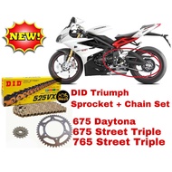 DID Triumph Sprocket + Chain Set  525VX 3 JOMTHAI + DID ORIGINAL JAPAN 675 Daytona 675/765 Street Tr