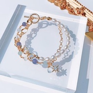 坦桑石 海藍寶 月光石 淡水珍珠 14k包金雙層手鍊