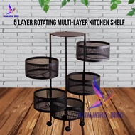 Hummingbird 5 Layer Rotatable Kitchen Utility Trolley Cart Shelf Storage Rack Organizer With Wheels