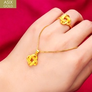 ASIX GOLD 18K Saudi Gold Lucky Clover Necklace Ring Alahas ng Babae Regalo Set