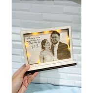 WEDDING PHOTO FRAME WITH WARM LED A5 SIZE WOOD LASER ENGRAVING
