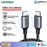 UGREEN USB TYPE C To C Data Charger Cable 60W 3A 50cm PD QC Super Fast Charging Braided - 50149
