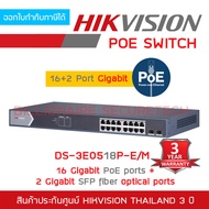 HIKVISION 16 Port Gigabit Unmanaged POE Switch DS-3E0518P-E/M : 16 × Gigabit PoE ports, 2 × Gigabit SFP fiber optical ports BY BILLIONAIRE SECURETECH