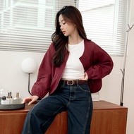 OB Casual Collarless Crimping Splicing Zipper Jacket < EA3832 >