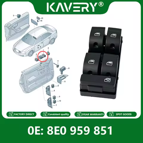 KAVERY For 1pc 8E0959851 Driver Master Window Switch Fit Audi A4 B6 B7 8E0959851B 8E0959851D Replace