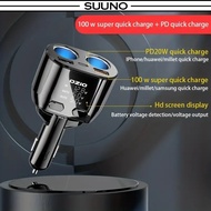 SUUNO 100W Car Charge Socket Charger Power Adapter PD 10A Dual USB Port Type-c LED Voltage Display w