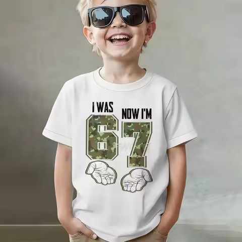 Kids Seven Year Old Cotton T-shirt Tops I Was 6 Now I'm 7 Birthday Funny 7th B-day Gift for Boy Girl