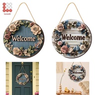 [Shiwaki3] 2x Floral Welcome Signs Wooden Hanging Signs Home Decor 7.87inch Outside Round