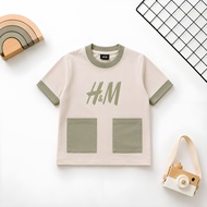 HIJAU H&M Kids Short Sleeve T-Shirt with 2 Front Pockets in Cream and Green | Unisex Children's Clot