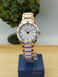 นาฬิกา RHYTHM Japan (ผู้หญิง) สแตนเลส+เซรามิค เครื่องญี่ปุ่น กระจกกันรอยข่วนSapphire ระบบQuartz ประก