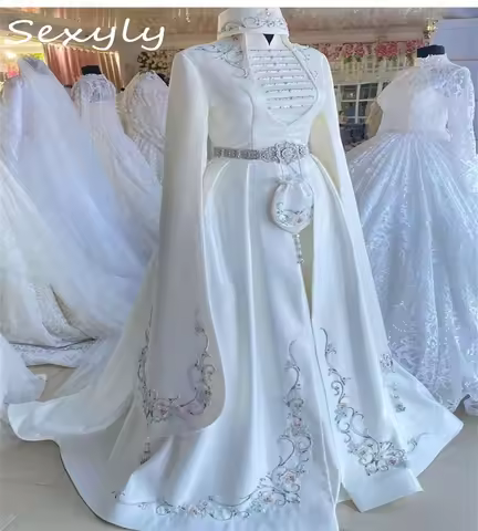 Armenian Circassian Wedding Dress Traditional Ingush Bride Dress Long Sleeve Muslim Turkish Bridal G