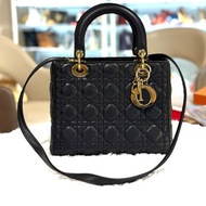 99%NEW二手DIOR LADY 黑色羊皮,五格中碼 Christian Dior Lady Dior Medium Black #香榭站正品