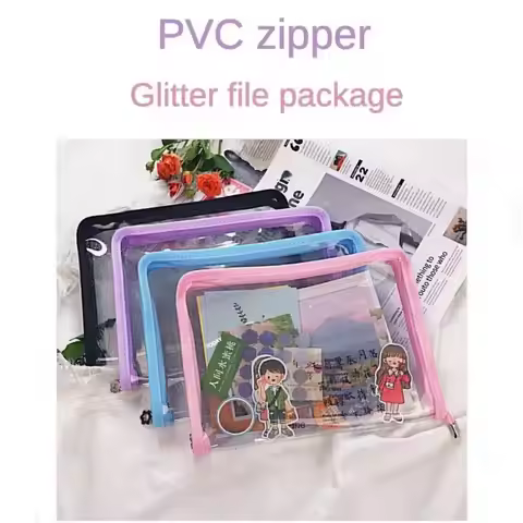 New A5 Zip Pocket Bag Transparent PVC File Folder Storage Bag Office Supply Desk Organizer Folder Or