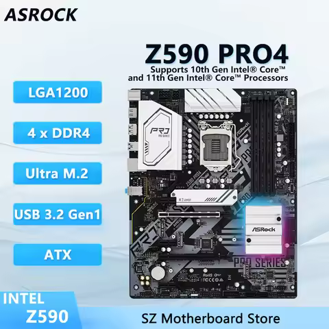 Placa base Z590 Pro4 ASROCK Z590 compatible con LGA1200 i9-11900K i7-11700K 10700 i5-11600K 11400 CP