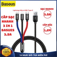 Baseus 3.5A lightning Type C Micro USB 3-in-1 Fast Charging Cable 3-in-1 Fast Charging Cord 3-Head F