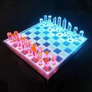 3D Luxe Acrylic Fire LED Light Glowing Chess Set Laser Cut Chessboard Executive Board Game for Moder