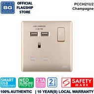 British General (PCCH21U2) Neo Slimline13A Switched Single Socket with USB Charger, 13A, 1 gang SP, switched + 2 x USB (