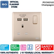 British General (PCCH21U2) Neo Slimline13A Switched Single Socket with USB Charger, 13A, 1 gang SP, 