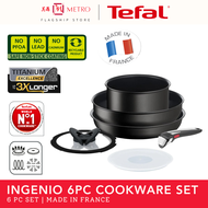 Tefal Ingenio Unlimited 6pc Cookware Set - Black | 22cm Frypan + 26 &amp; 28cm Wok Pan + 20cm Sauce Pan + 20cm Glass Lid + Removable Handle L76393