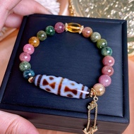 King Kong Eight-Eyed Dzi Beads+8mm Candy Tourmaline Bracelet Wisdom Good Luck x Love and Balance x N