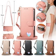 Cute Heart Leather Card Wallet Case For iPhone 17 16E 15 14 13 12 Pro Max Air Plus Girls Woman Cross