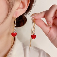 Red Heart Tassel Earrings Diamond Heart Long Earrings