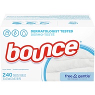 Bounce Dryer Sheets Laundry Fabric Softener, Free & Gentle, 240 Count, White